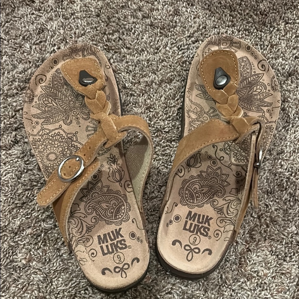 Muk Luks Brown Braided Sandals